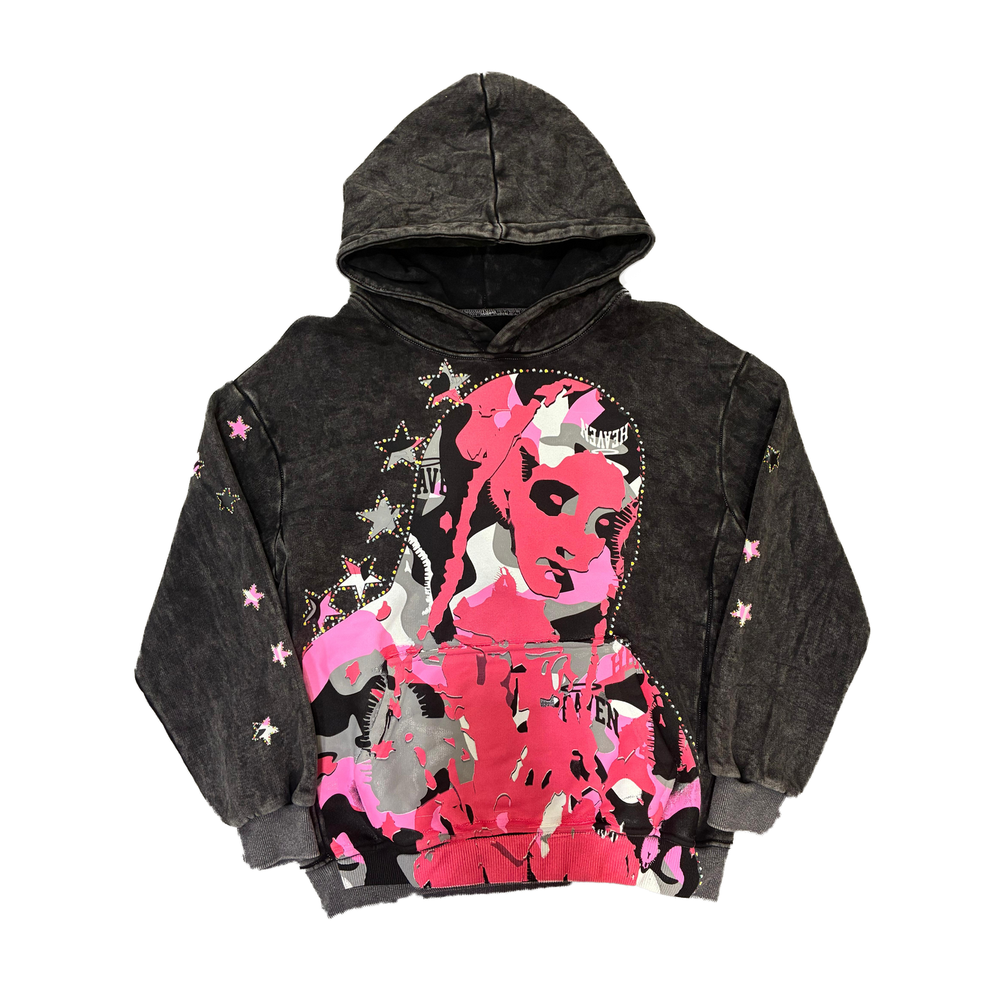 Virgen de Guadalupe Camo Hoodie Black/Pink