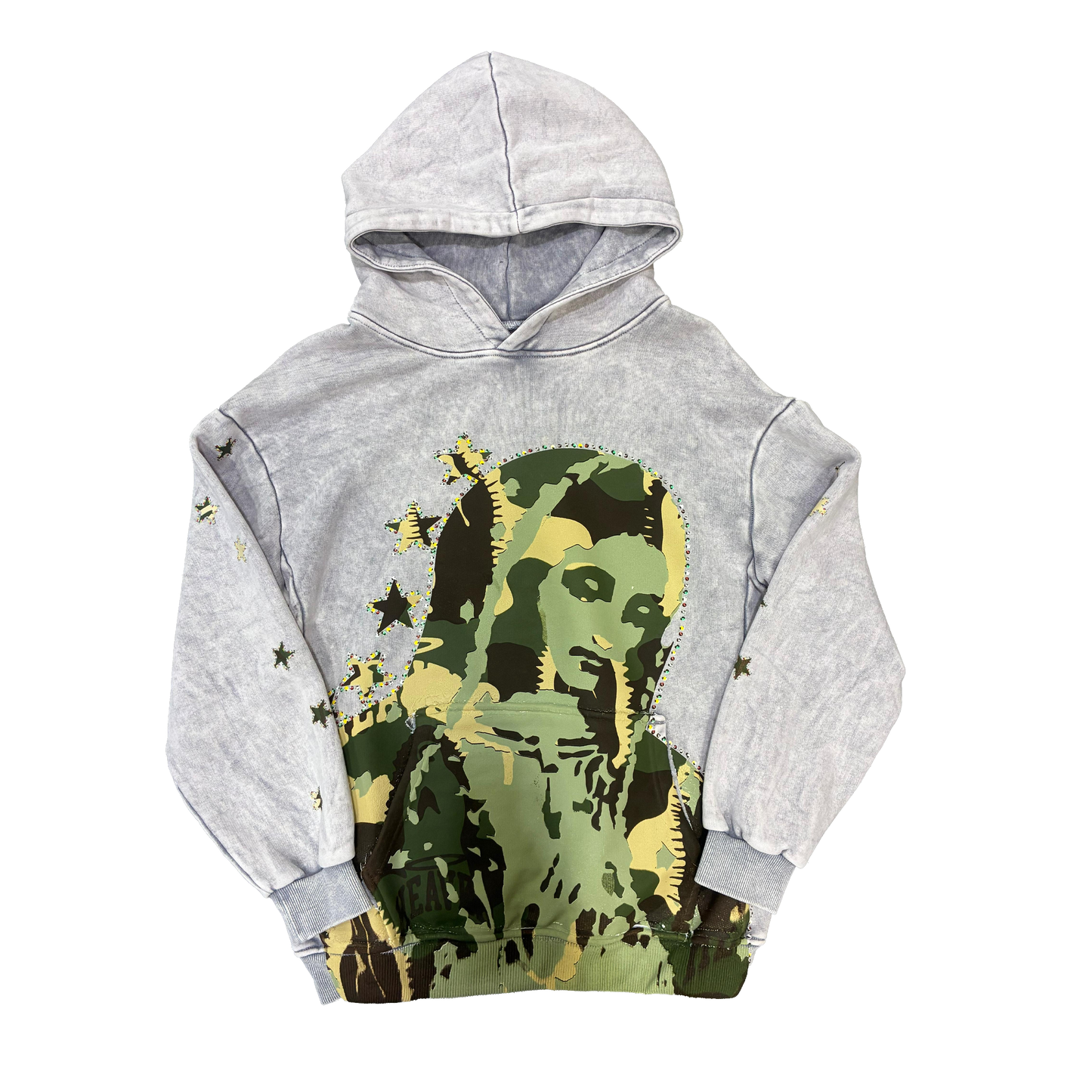 Virgen de Guadalupe Camo Hoodie Heather Grey/Green