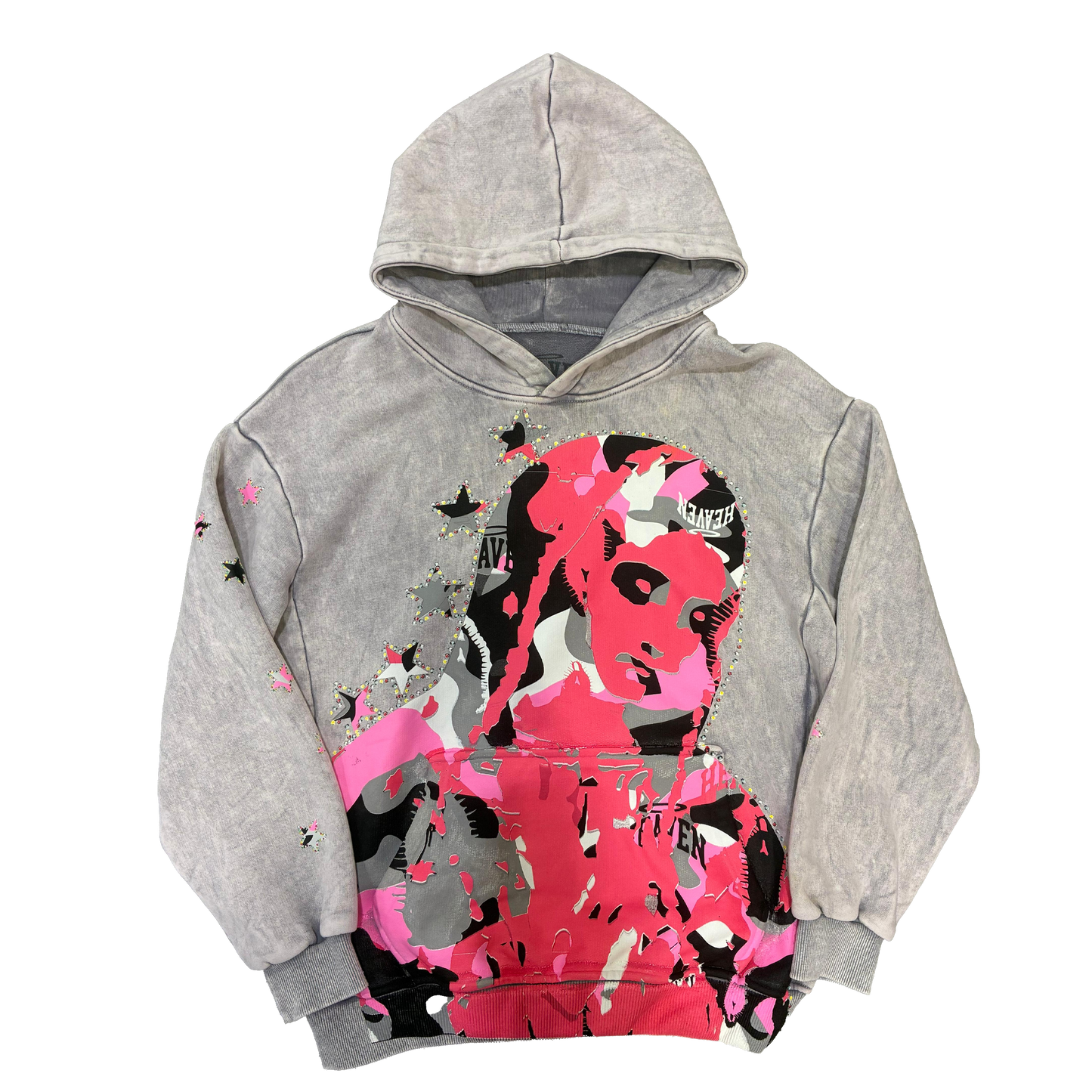 Virgen de Guadalupe Camo Hoodie Heather Grey/Pink