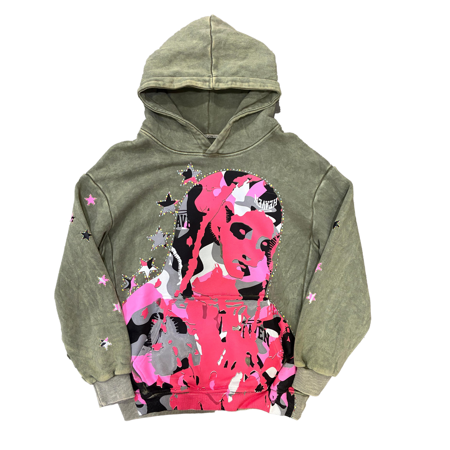 Virgen de Guadalupe Camo Hoodie Green/Pink