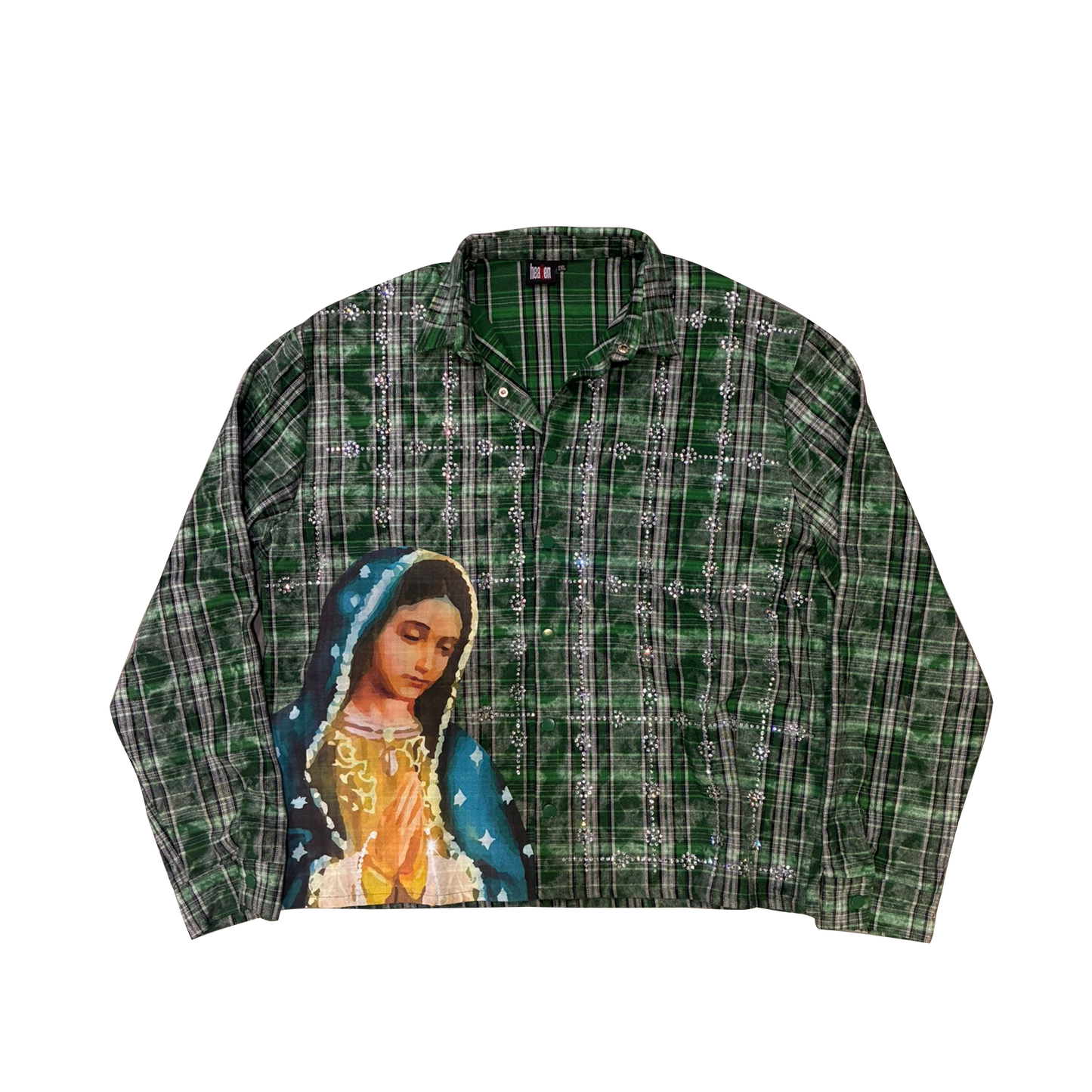 Virgen de Guadalupe Rhine Stone Flannel (Acid Green)