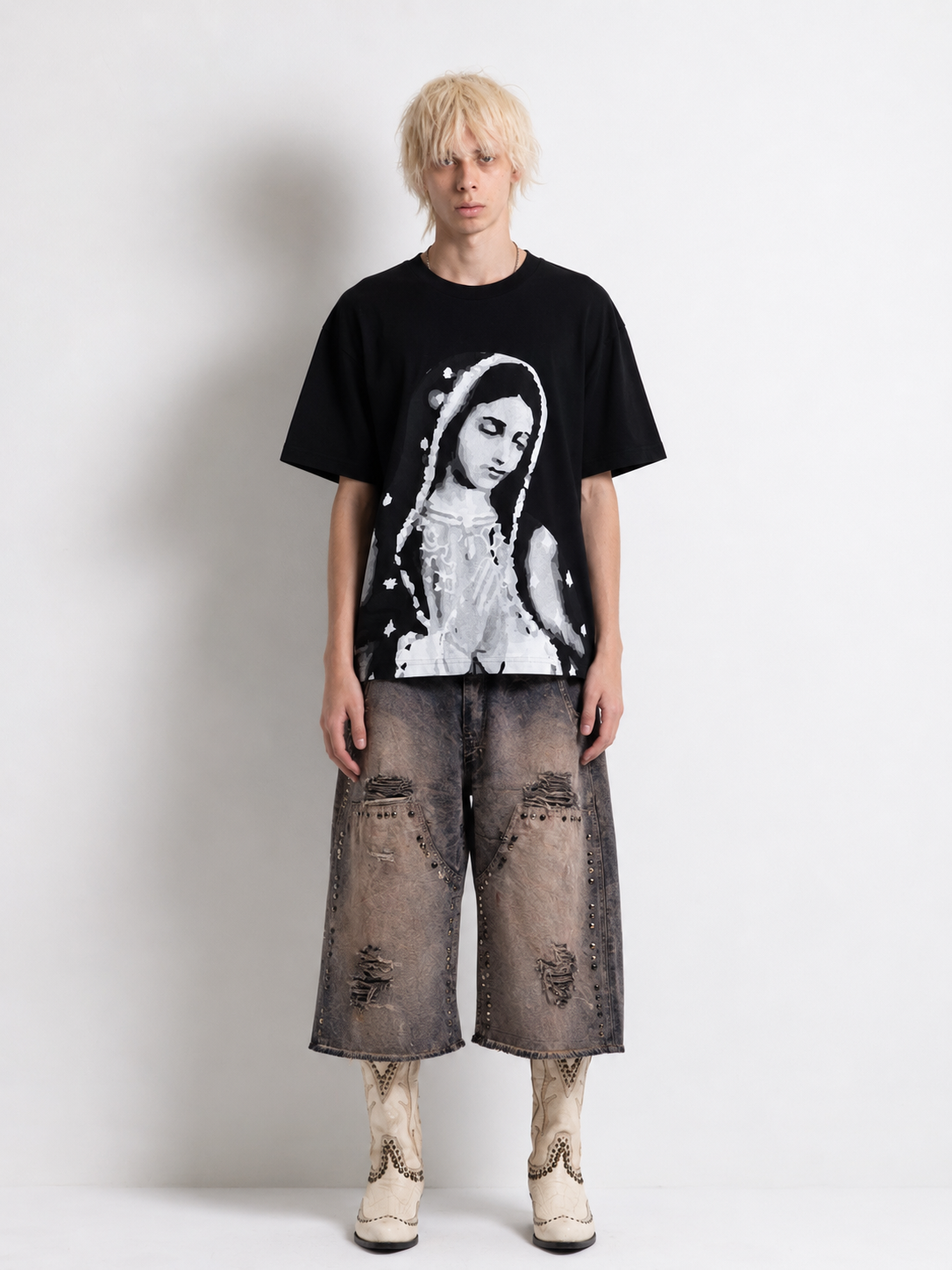 VIRGEN DE GUADALUPE/ARC LOGO TEE (BLACK/CREAM)