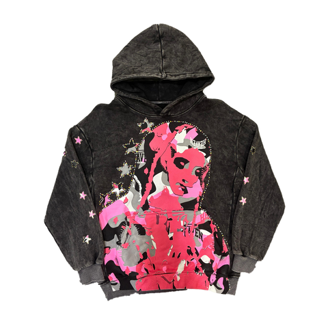 Virgen de Guadalupe Camo Hoodie Black/Pink