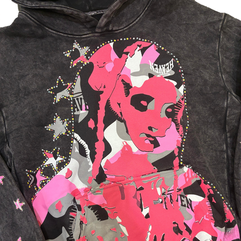 Virgen de Guadalupe Camo Hoodie Black/Pink - Hover