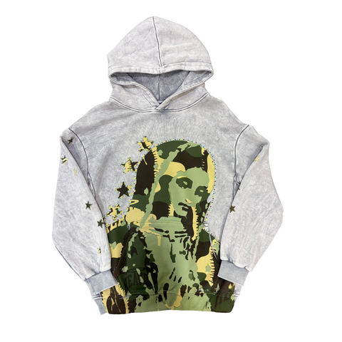 Virgen de Guadalupe Camo Hoodie Heather Grey/Green