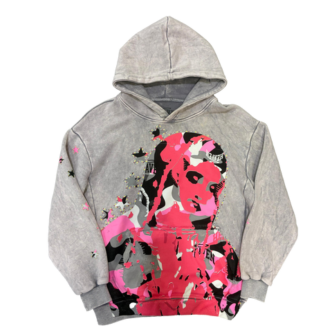 Virgen de Guadalupe Camo Hoodie Heather Grey/Pink