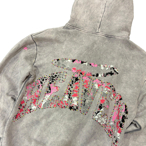 Virgen de Guadalupe Camo Hoodie Heather Grey/Pink - Hover