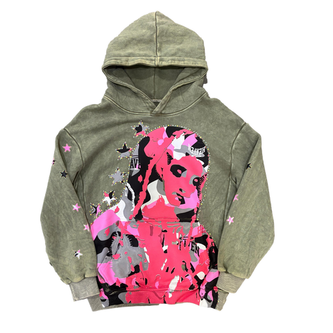 Virgen de Guadalupe Camo Hoodie Green/Pink