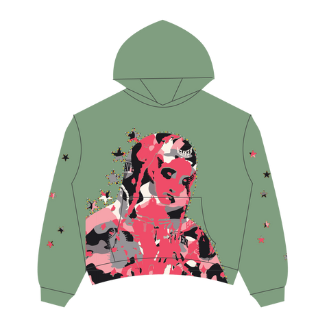 Virgen de Guadalupe Camo Hoodie Green/Pink