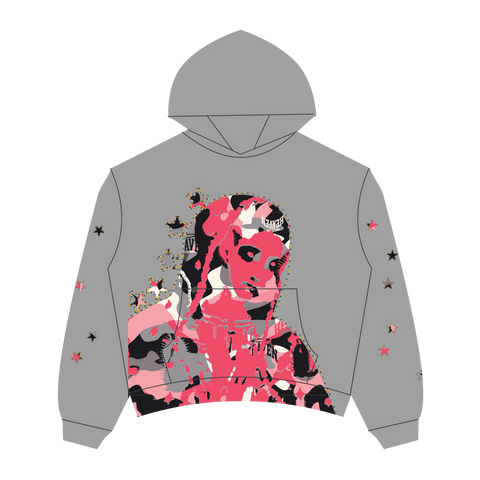 Virgen de Guadalupe Camo Hoodie Heather Grey/Pink