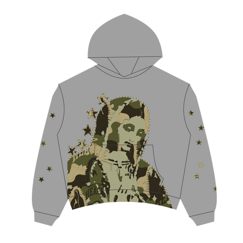 Virgen de Guadalupe Camo Hoodie Heather Grey/Green