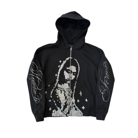 Virgen De Guadalupe “Heaven is Forever” Zip Up (Silver Glitter)