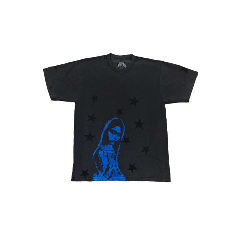 Virgen de Guadalupe Heaven is Forever Glitter Blue/Black Tee