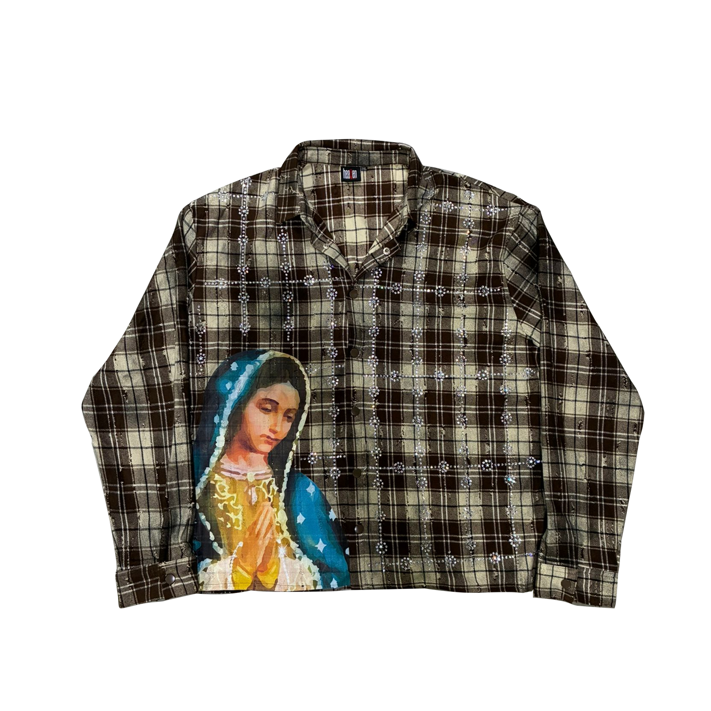 Virgen de Guadalupe Rhine Stone Flannel (Brown)