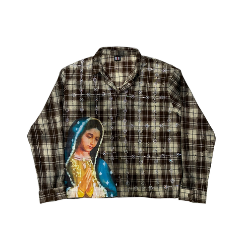 Virgen de Guadalupe Rhine Stone Flannel (Brown)