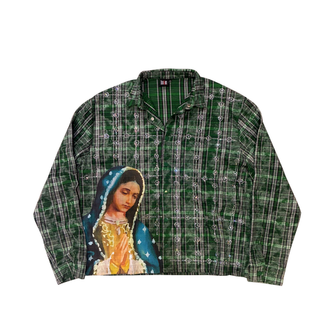 Virgen de Guadalupe Rhine Stone Flannel (Acid Green)