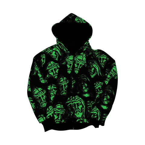 Jesus Christ All Over Print Zip Up Hoodie (Glow in the Dark) - Hover