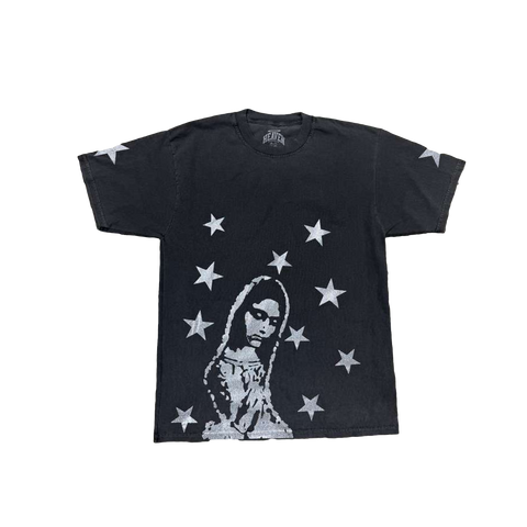 Virgen de Guadalupe Heaven is Forever Glitter Grey Tee