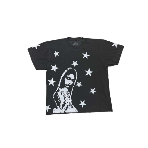 Virgen de Guadalupe Heaven is Forever Glitter Pearl White Tee