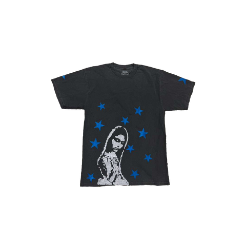 Virgen de Guadalupe Heaven is Forever Glitter Blue/Silver Tee