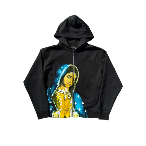 VIRGEN DE GUADALUPE HOODIE  ZIP UP (BLACK)